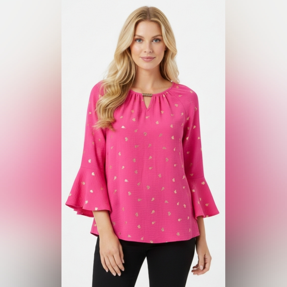 Fyve Peachy Pink Blouse w/ Gold Details. Size S